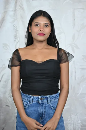 Mesh Strap Sweetheart Neck Corset Top