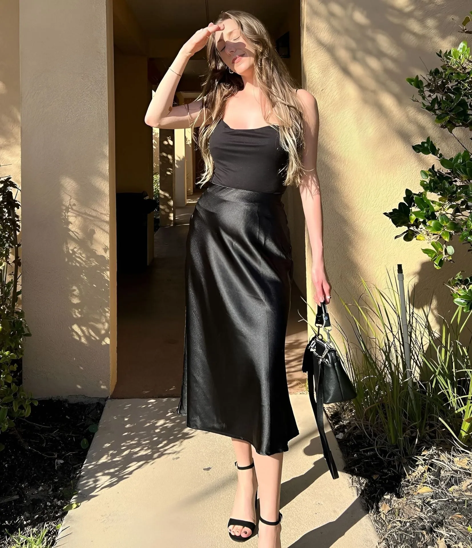 Minimalist Satin Midi Skirt