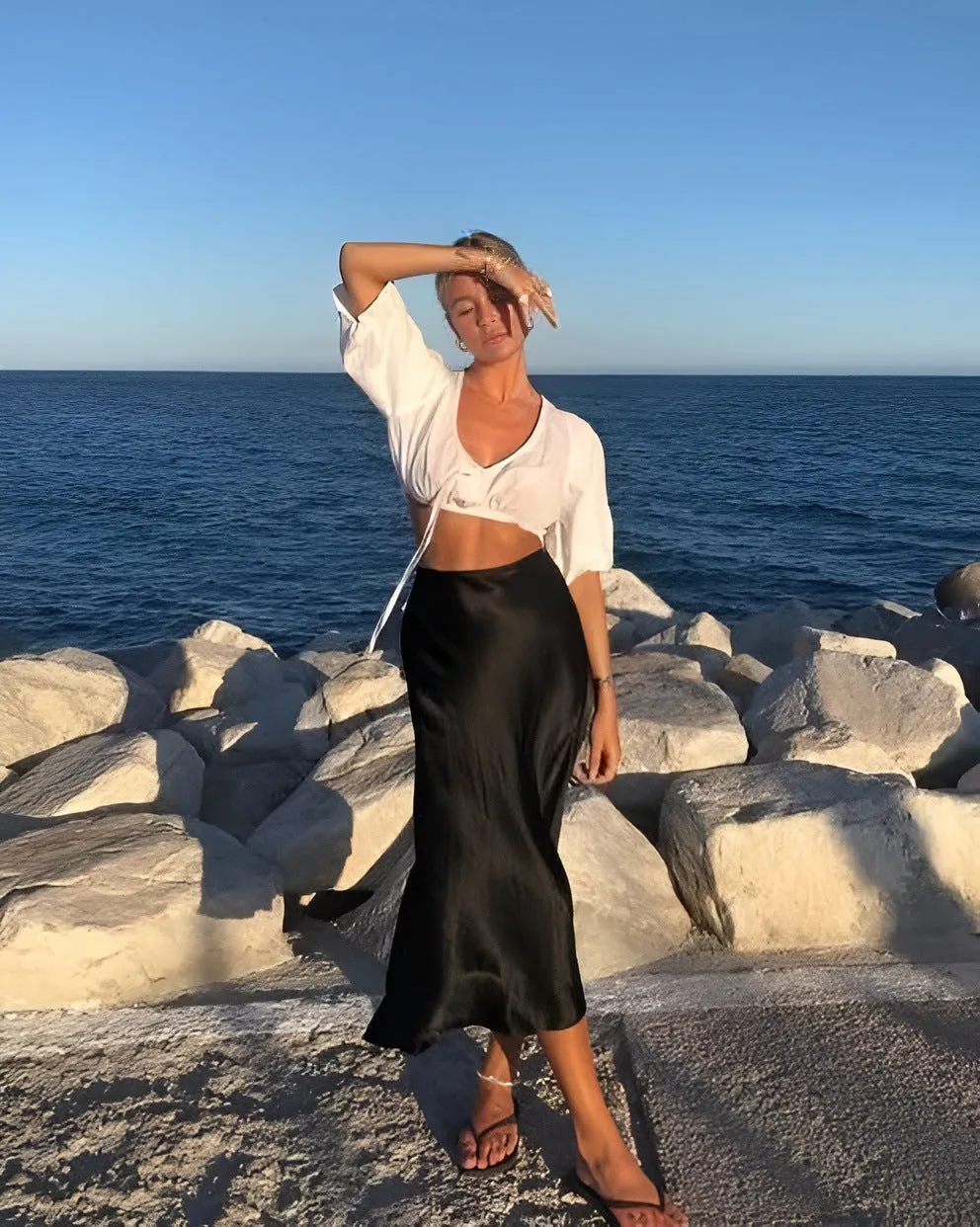 Minimalist Satin Midi Skirt