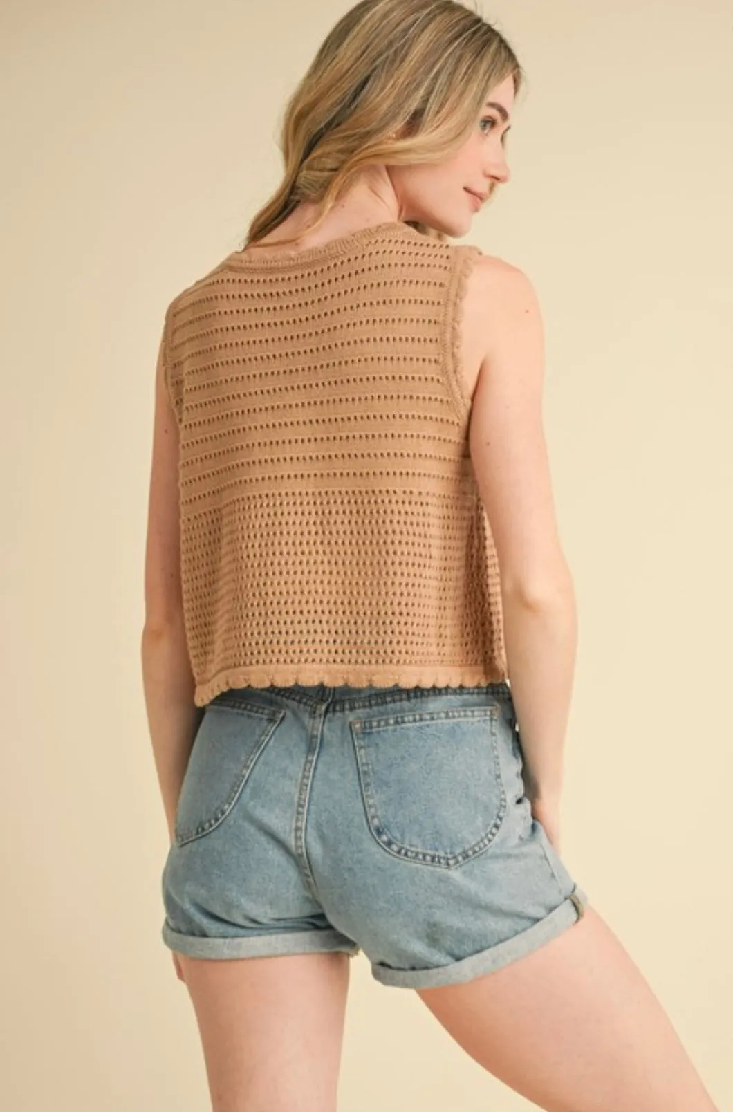 Mocha-Haven Tie Front Sweater Vest