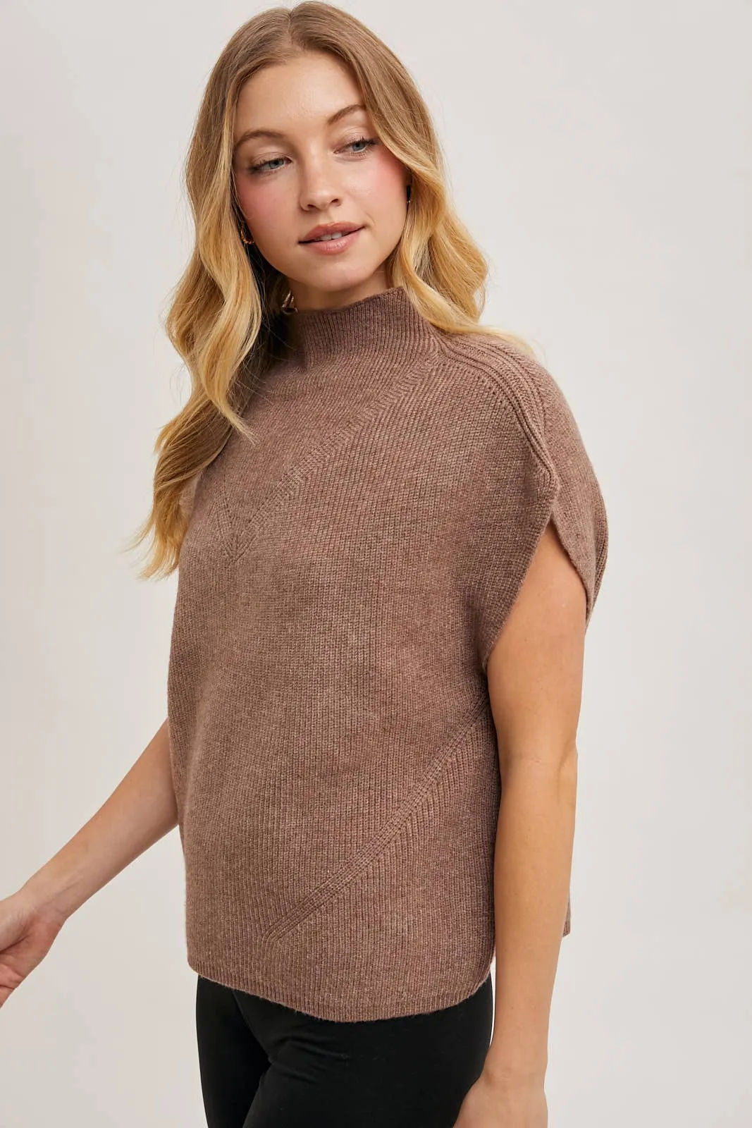 MOCK NECK DOLMAN SHORT SLEEVE KNIT SWEATER