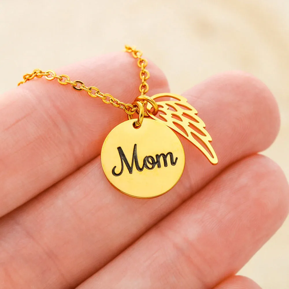 Mom Remembrance, If I listen closely-Angel Wing Necklace