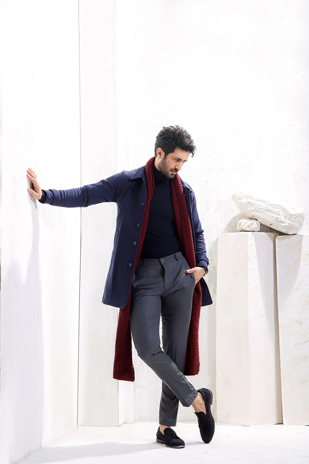 Navy Blue Long Mac Coat