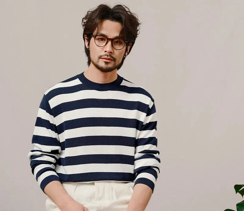 Navy Breton Striped Crewneck Sweater