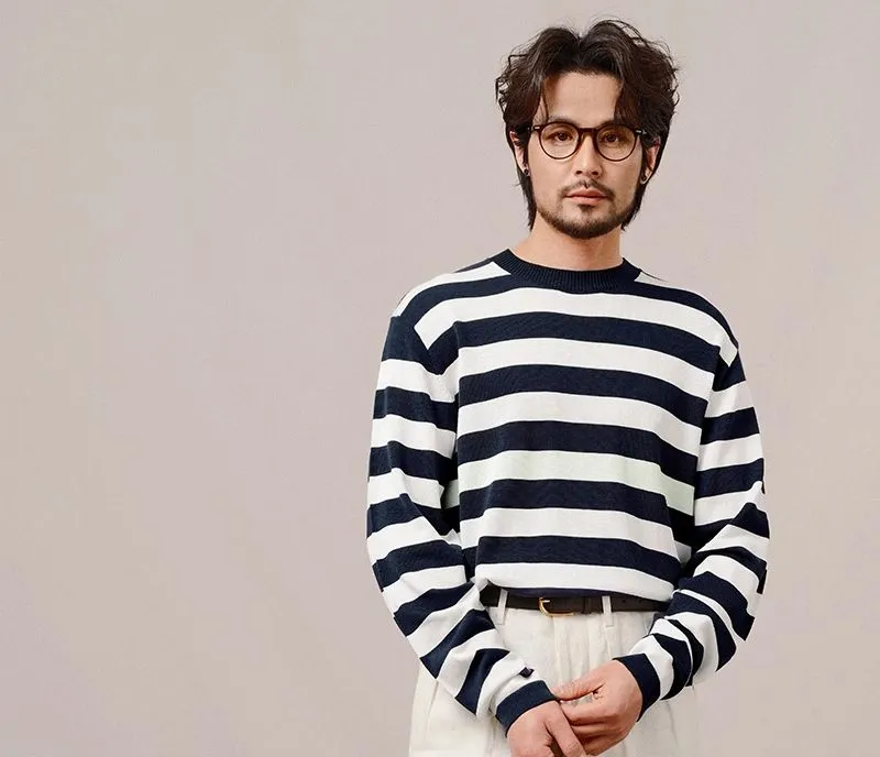 Navy Breton Striped Crewneck Sweater