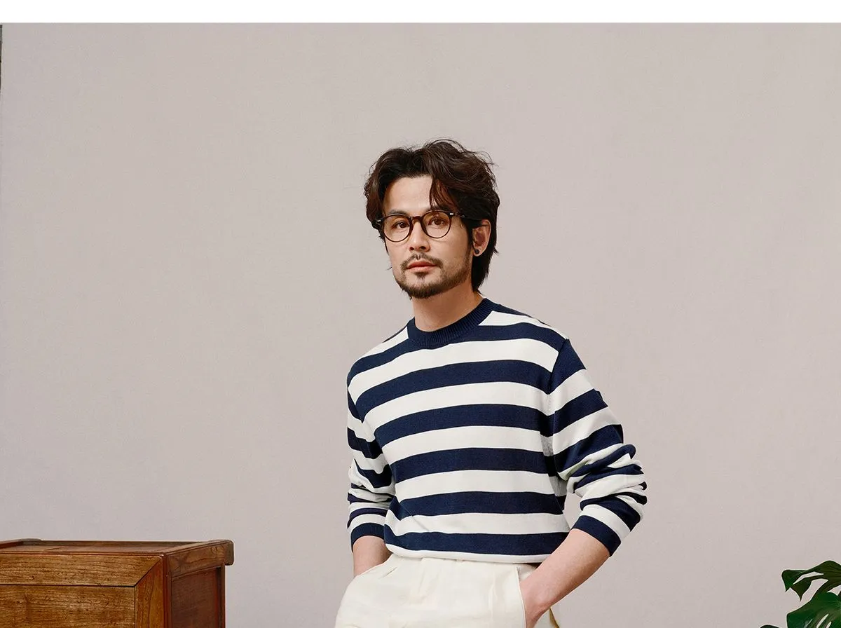 Navy Breton Striped Crewneck Sweater
