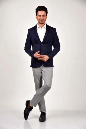 Navy Knitted Blazer for Leisure