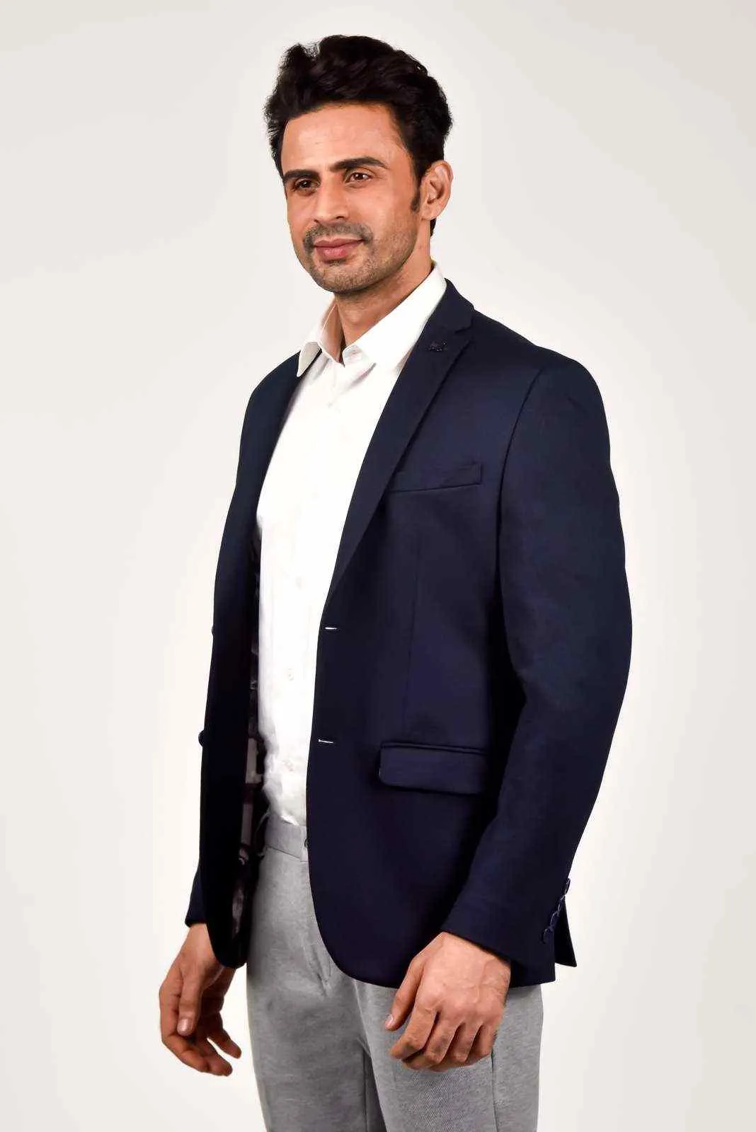 Navy Knitted Blazer for Leisure