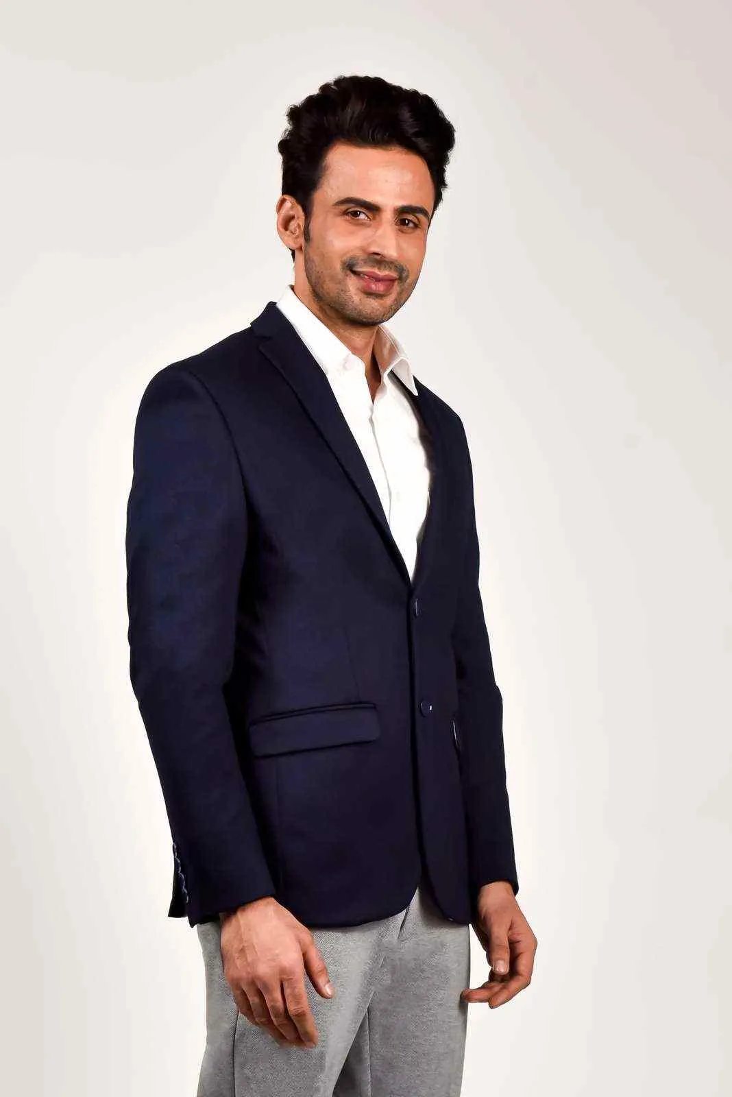 Navy Knitted Blazer for Leisure