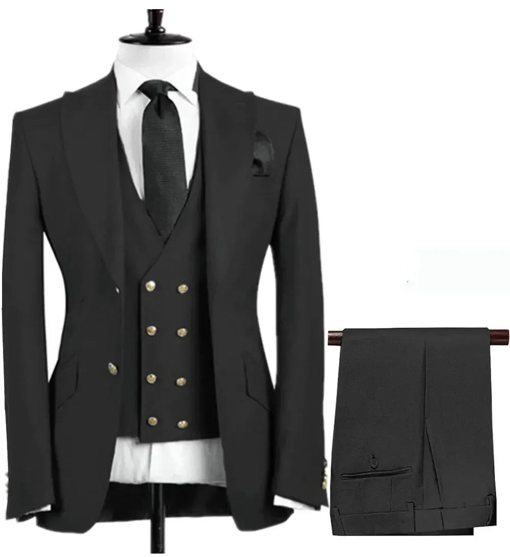 New 3 Pcs Set Men Suit Fashion Men's Casual Boutique Business Groom Wedding Jacket Blazers Coat (Blazer Vest Pant)