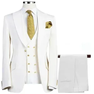 New 3 Pcs Set Men Suit Fashion Men's Casual Boutique Business Groom Wedding Jacket Blazers Coat (Blazer Vest Pant)