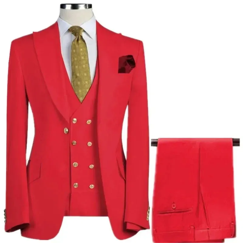 New 3 Pcs Set Men Suit Fashion Men's Casual Boutique Business Groom Wedding Jacket Blazers Coat (Blazer Vest Pant)