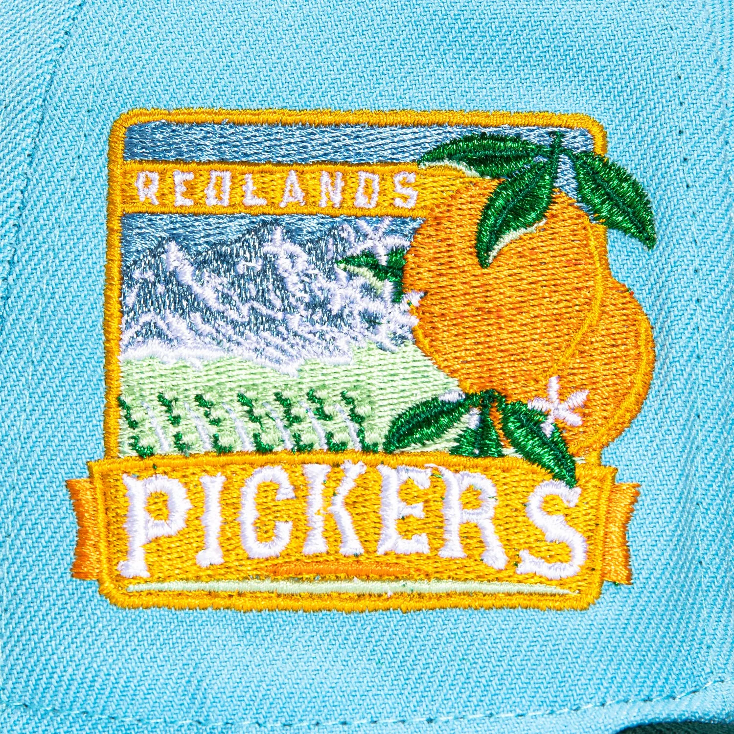 New Era 59Fifty Inland Empire 66ers Redlands Pickers Patch Hat - Light Blue, Green