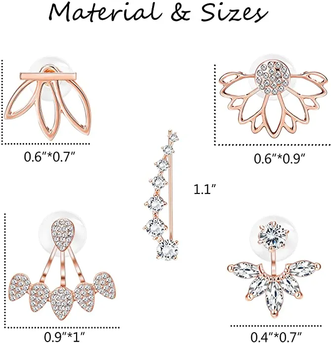 New Milacolato 5 pairs Hollow Lotus Flower Ear Jackets For Women Girls Ear Stud Simple Chic Earrings