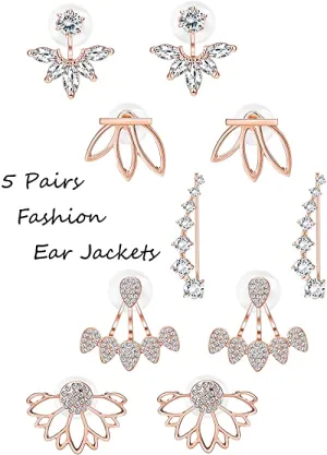 New Milacolato 5 pairs Hollow Lotus Flower Ear Jackets For Women Girls Ear Stud Simple Chic Earrings
