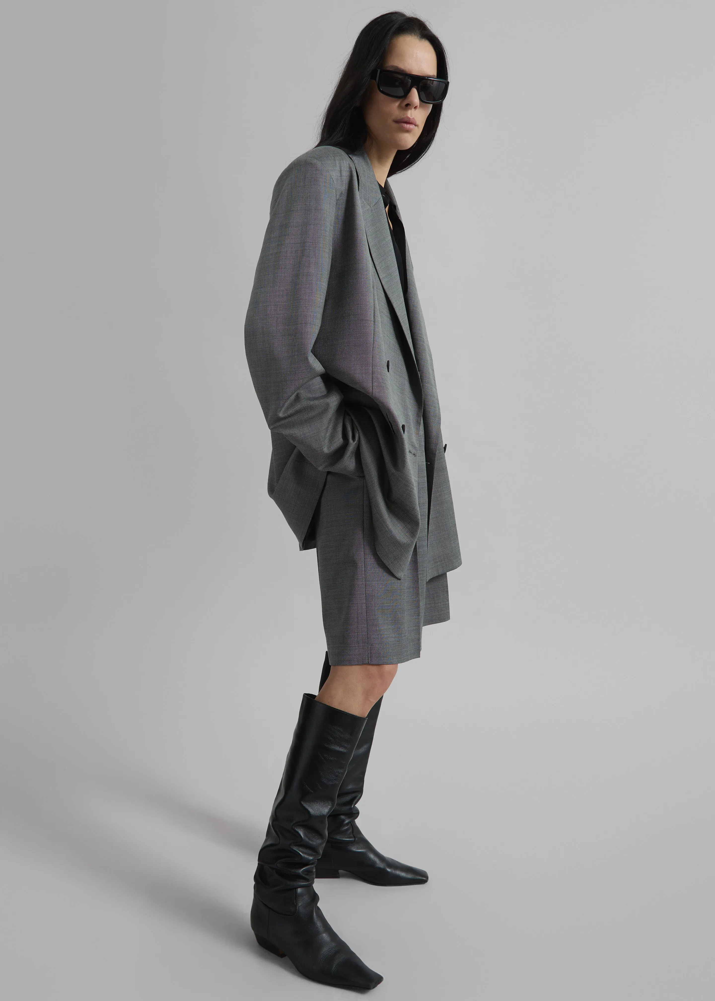 Newark Double Breasted Blazer - Grey Melange