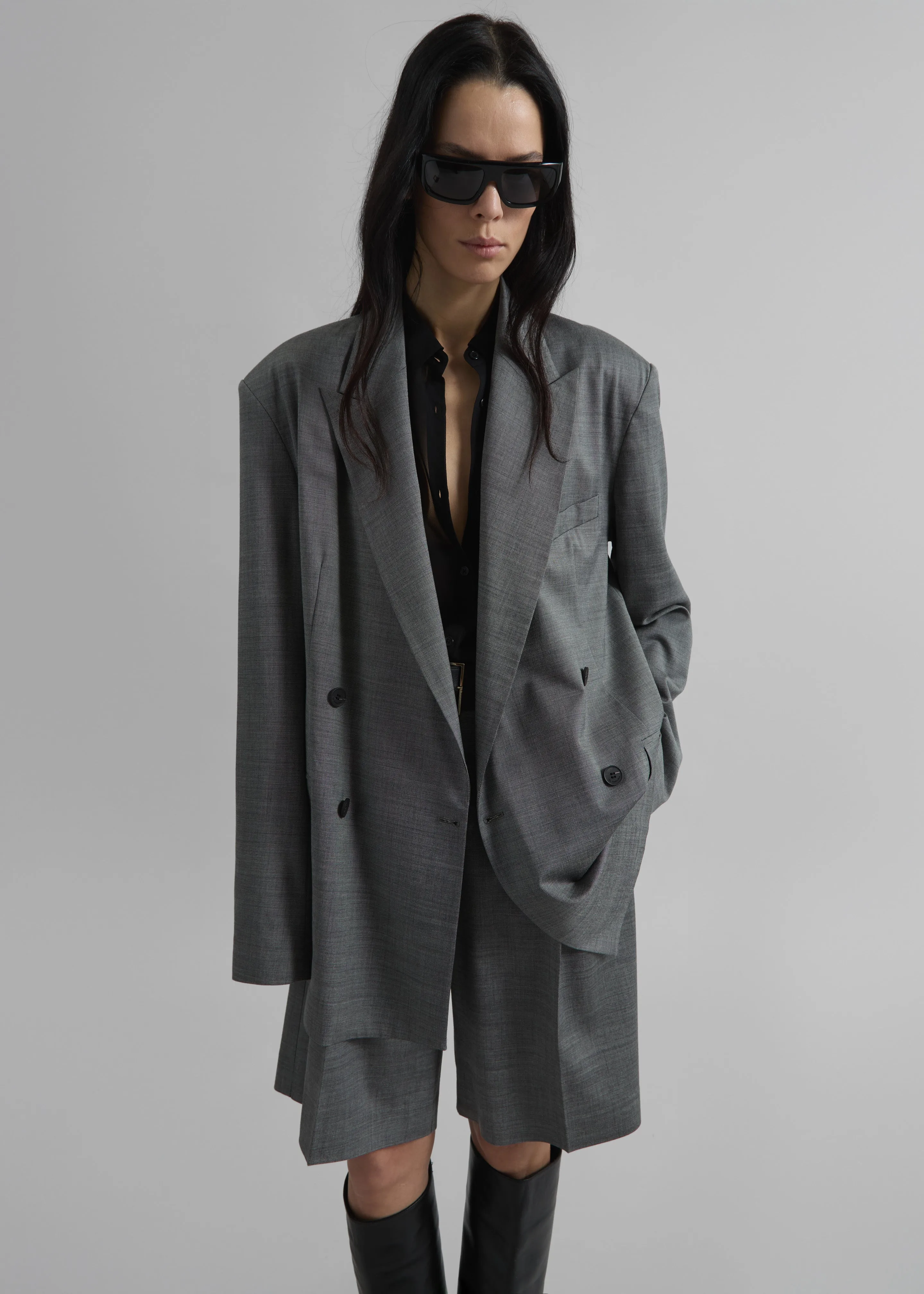 Newark Double Breasted Blazer - Grey Melange