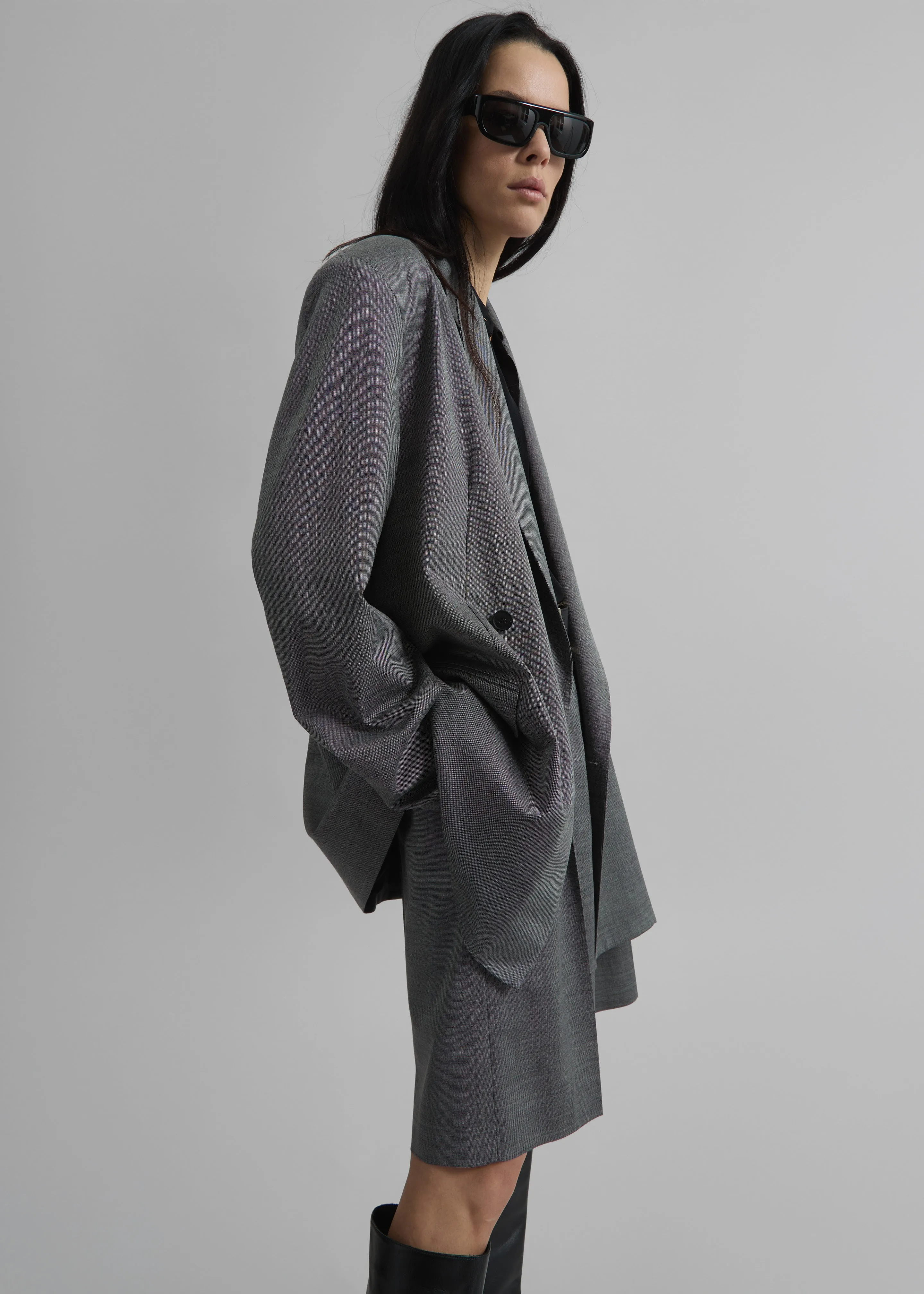 Newark Double Breasted Blazer - Grey Melange