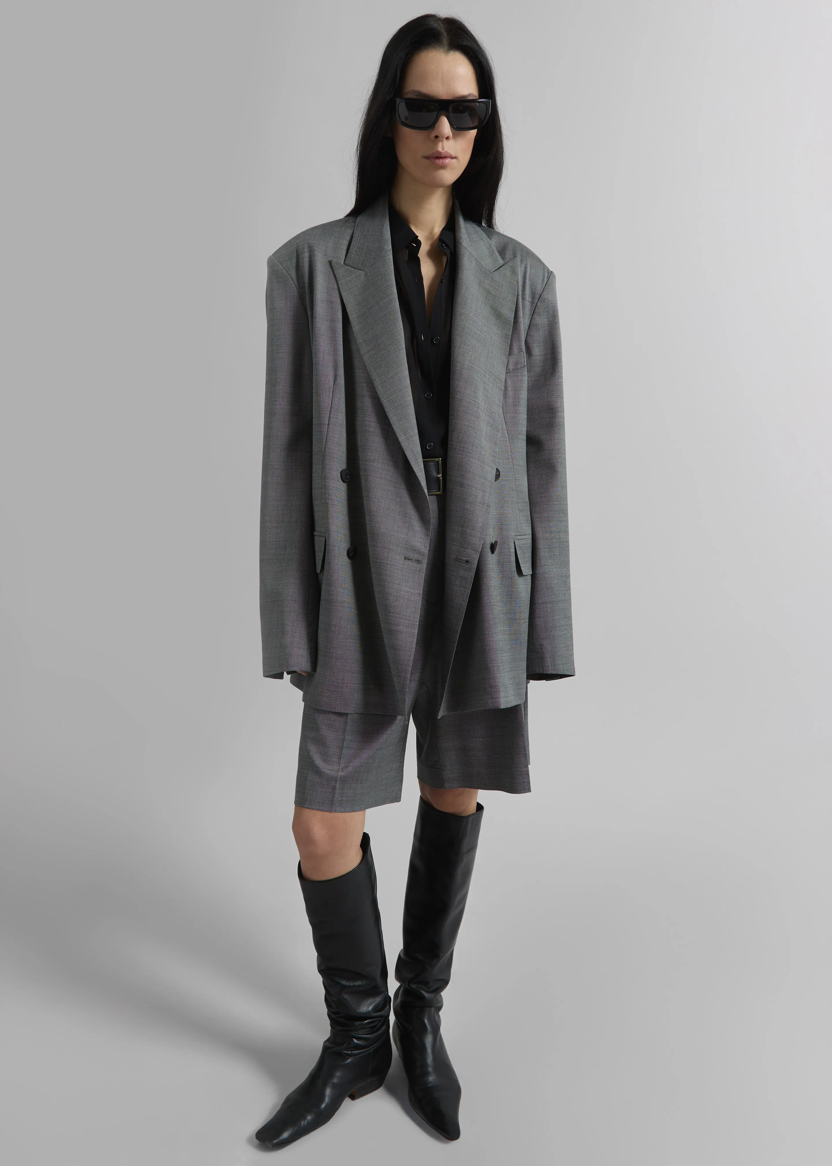 Newark Double Breasted Blazer - Grey Melange