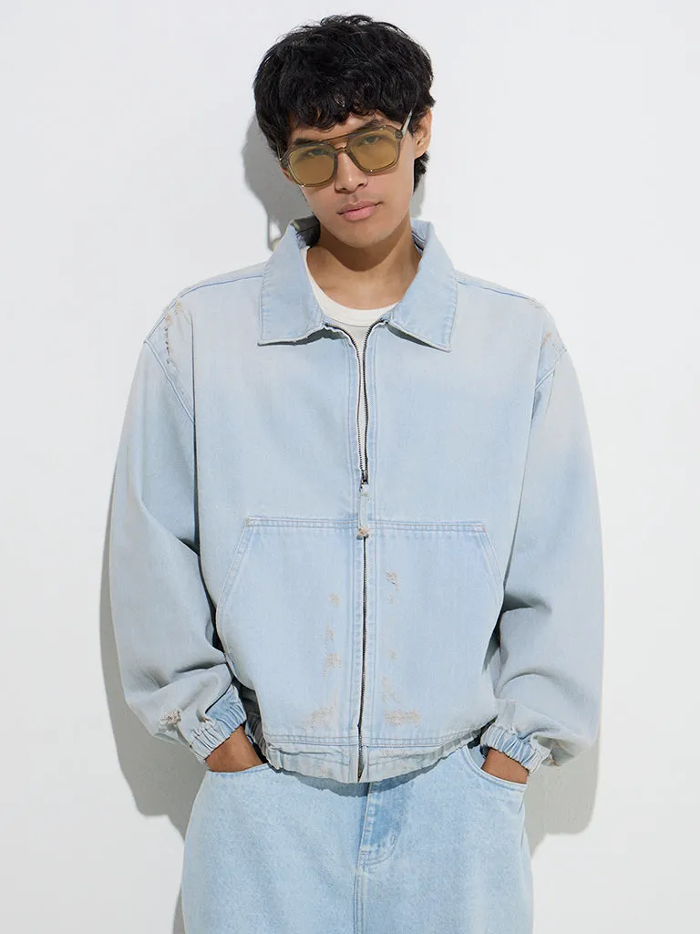Nuon Blue Washed Relaxed-Fit Denim Jacket