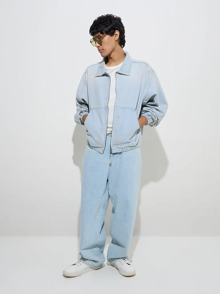 Nuon Blue Washed Relaxed-Fit Denim Jacket