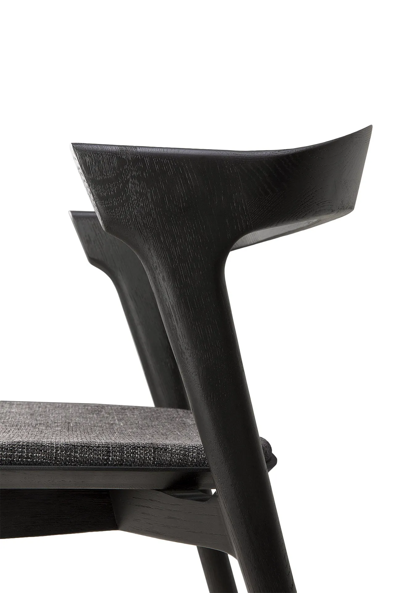 Oak Bok Black Dining Chair - Grey Upholstery - Varnished