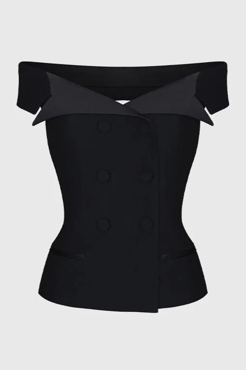 Off-Shoulder Structured Buttoned Tailored Top