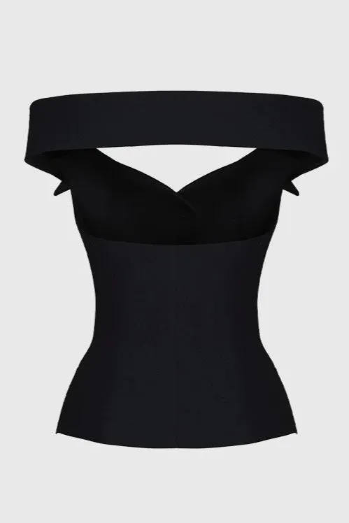 Off-Shoulder Structured Buttoned Tailored Top