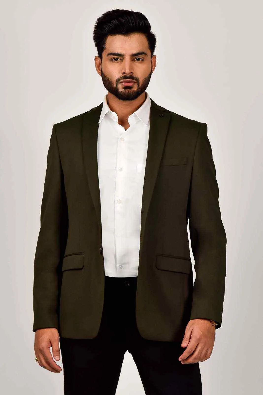 Olive Knitted Blazer with Stretch