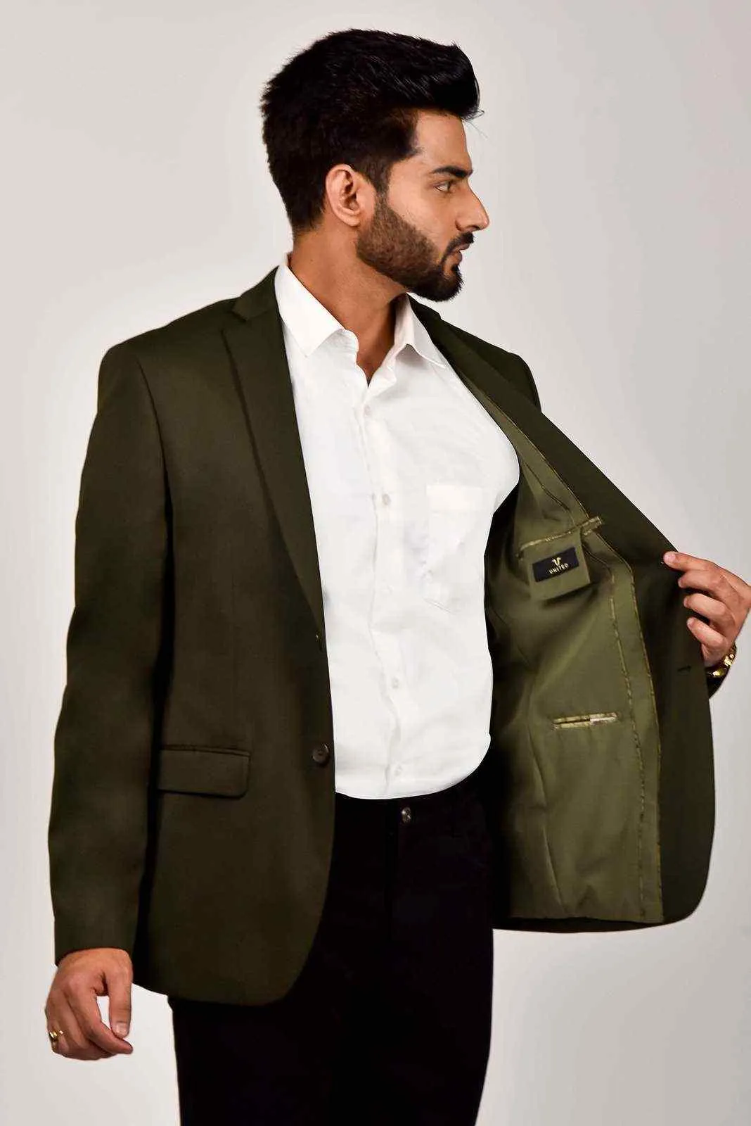 Olive Knitted Blazer with Stretch