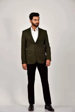 Olive Knitted Blazer with Stretch