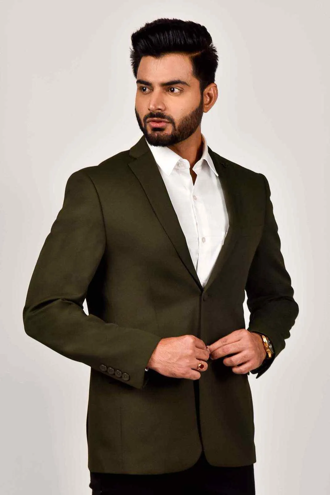 Olive Knitted Blazer with Stretch