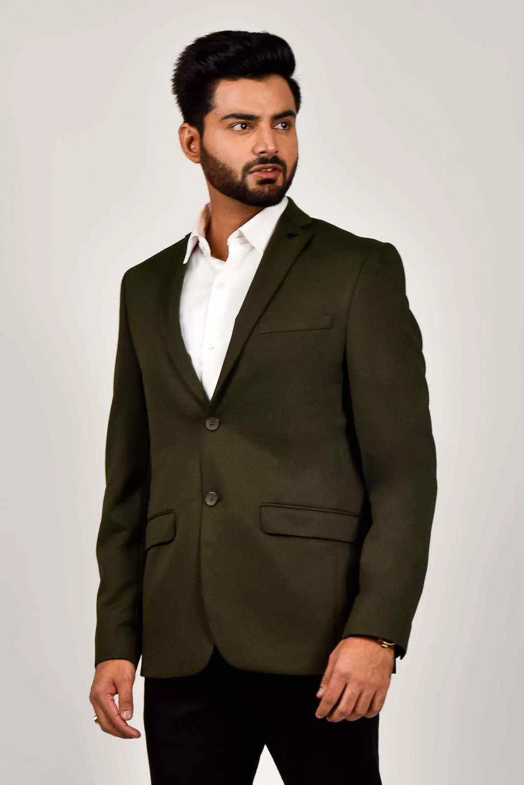 Olive Knitted Blazer with Stretch