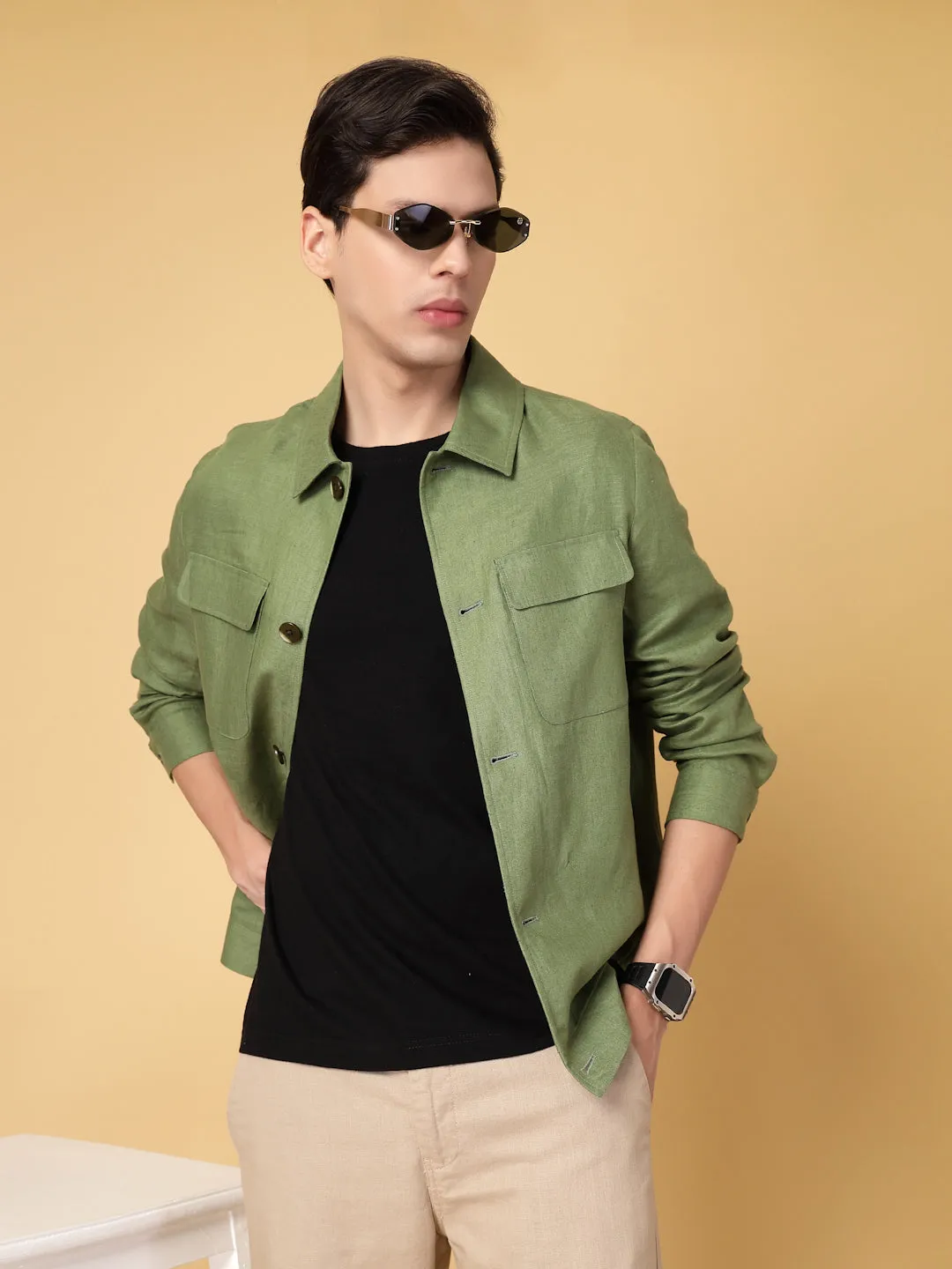 Olive Linen Hemp Shacket