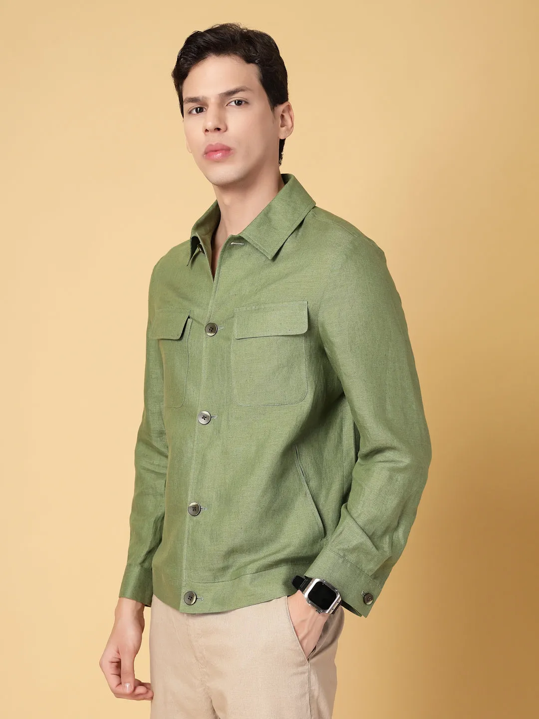 Olive Linen Hemp Shacket
