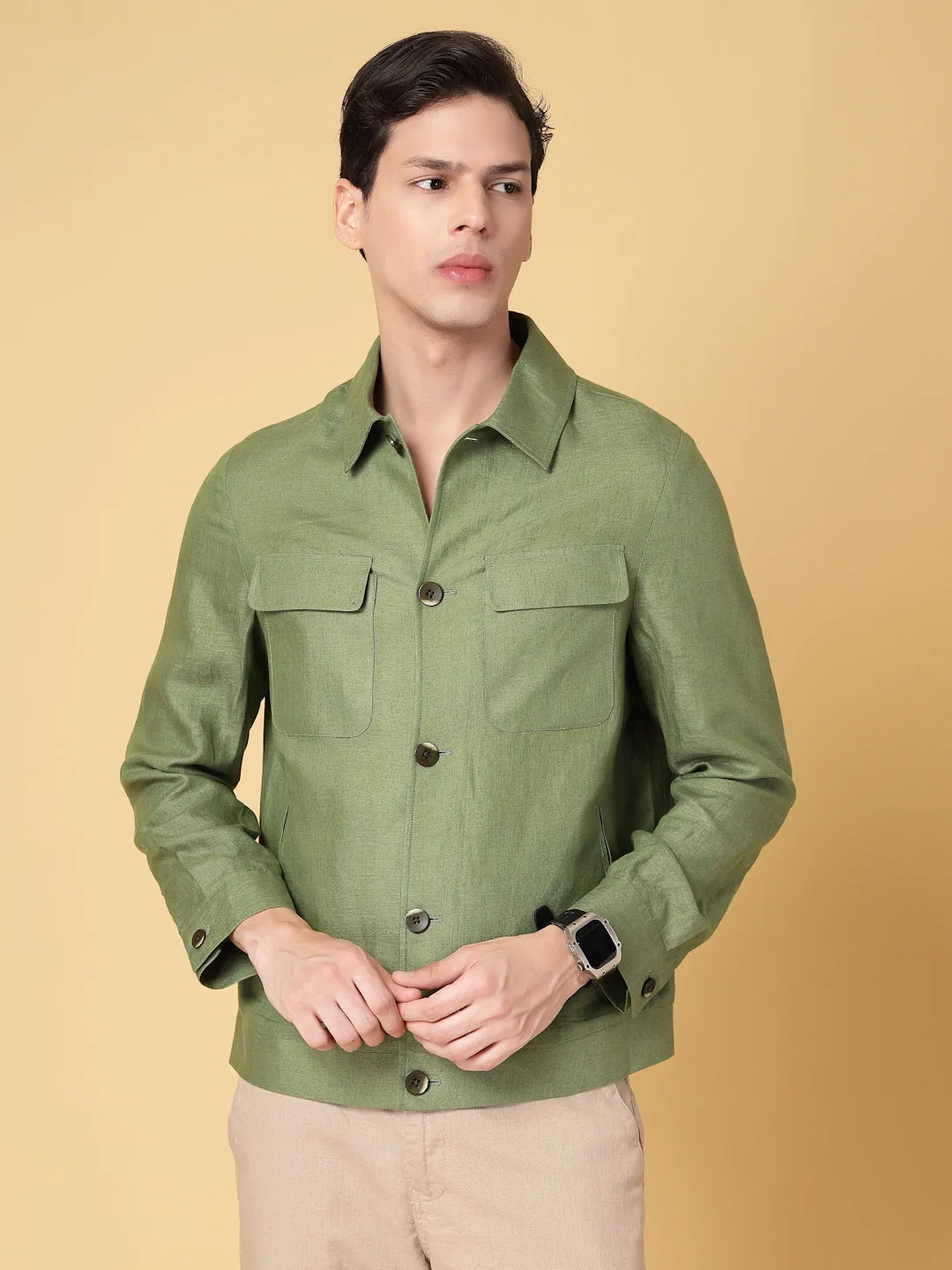 Olive Linen Hemp Shacket