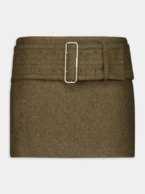 Olive Wool Flannel Mini Skirt