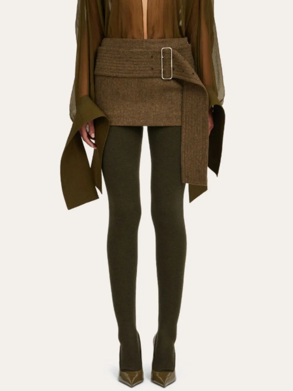 Olive Wool Flannel Mini Skirt
