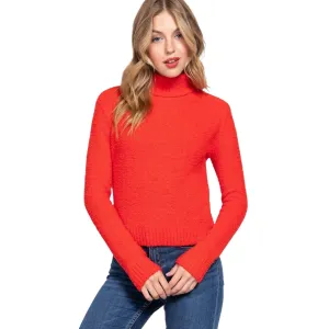 Orange Long Sleeve Turtleneck Fluffy Sweater Top