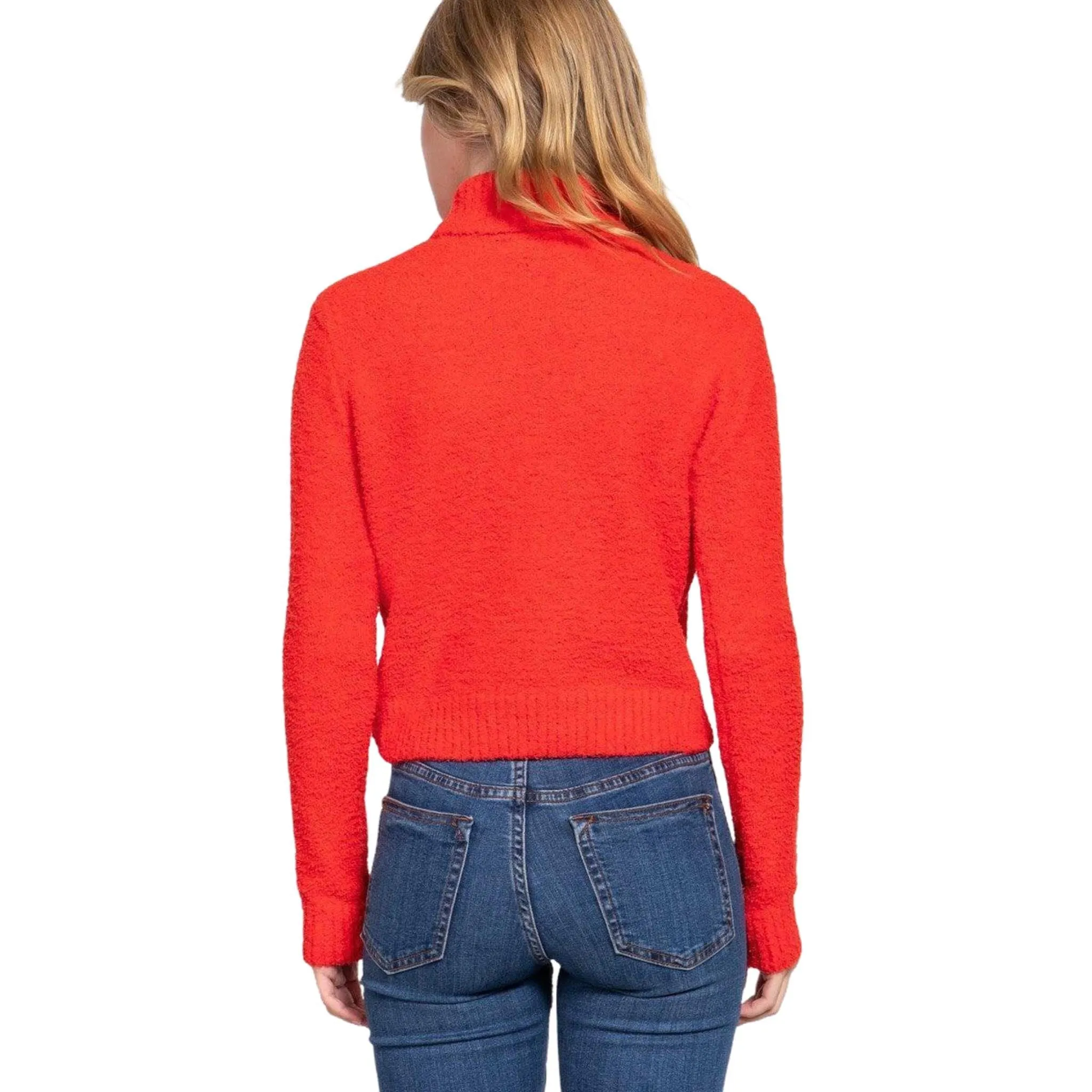 Orange Long Sleeve Turtleneck Fluffy Sweater Top