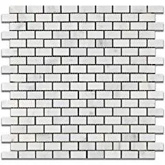Oriental White - Eastern White Marble POLISHED Mini-Brick Mosaic Tile - Box of 5 Sheets
