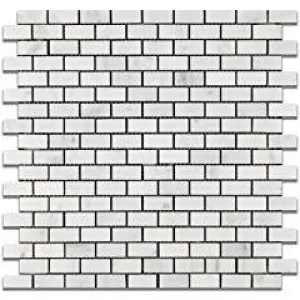 Oriental White - Eastern White Marble POLISHED Mini-Brick Mosaic Tile - Box of 5 Sheets