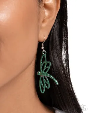 Paparazzi Dapper Dragonfly - Green Earrings