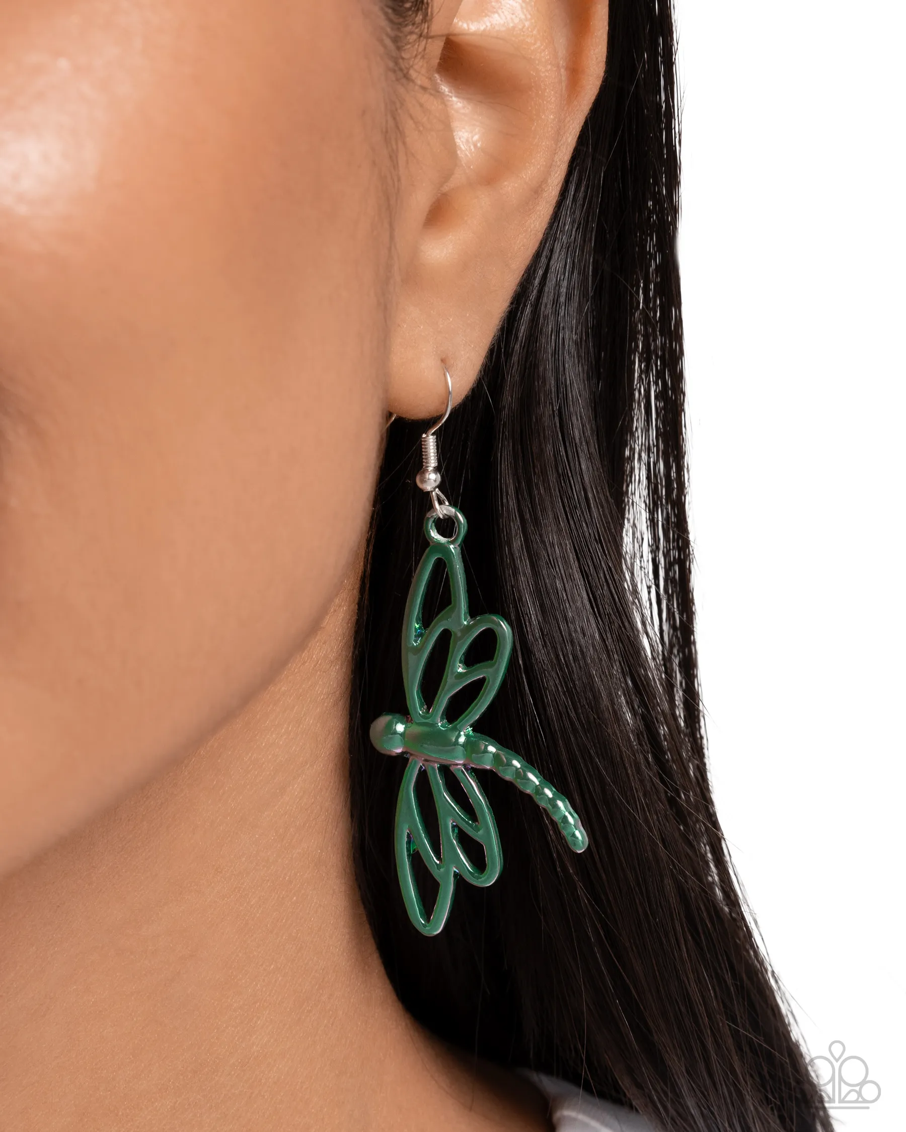 Paparazzi Dapper Dragonfly - Green Earrings