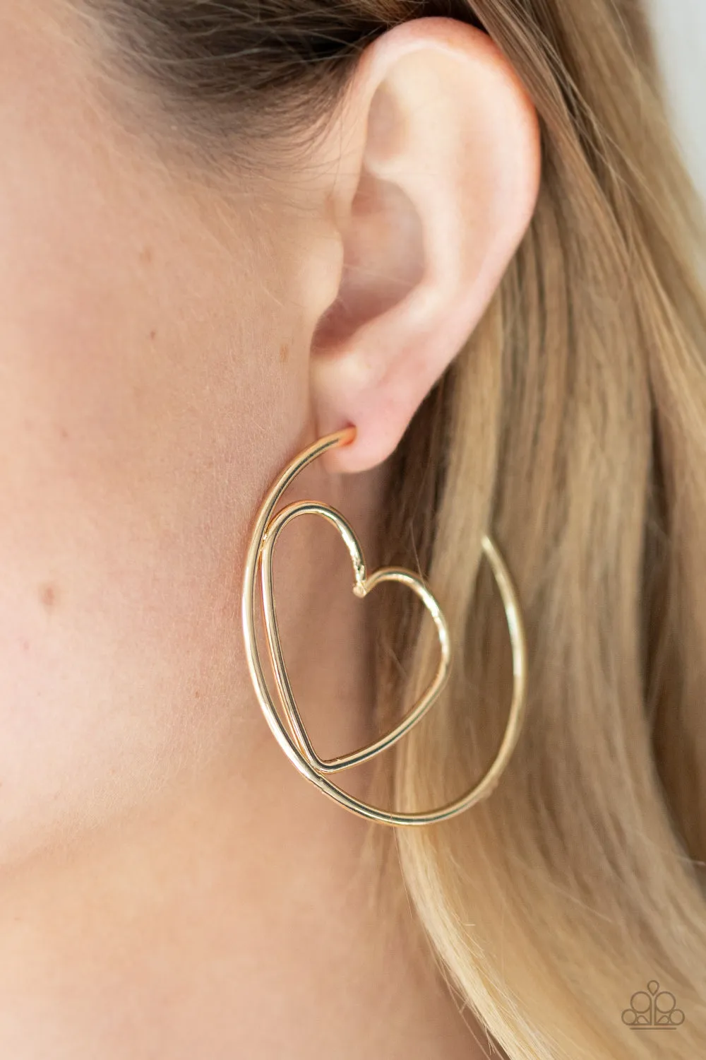 Paparazzi Love At First BRIGHT - Silver Heart Hoop Earrings