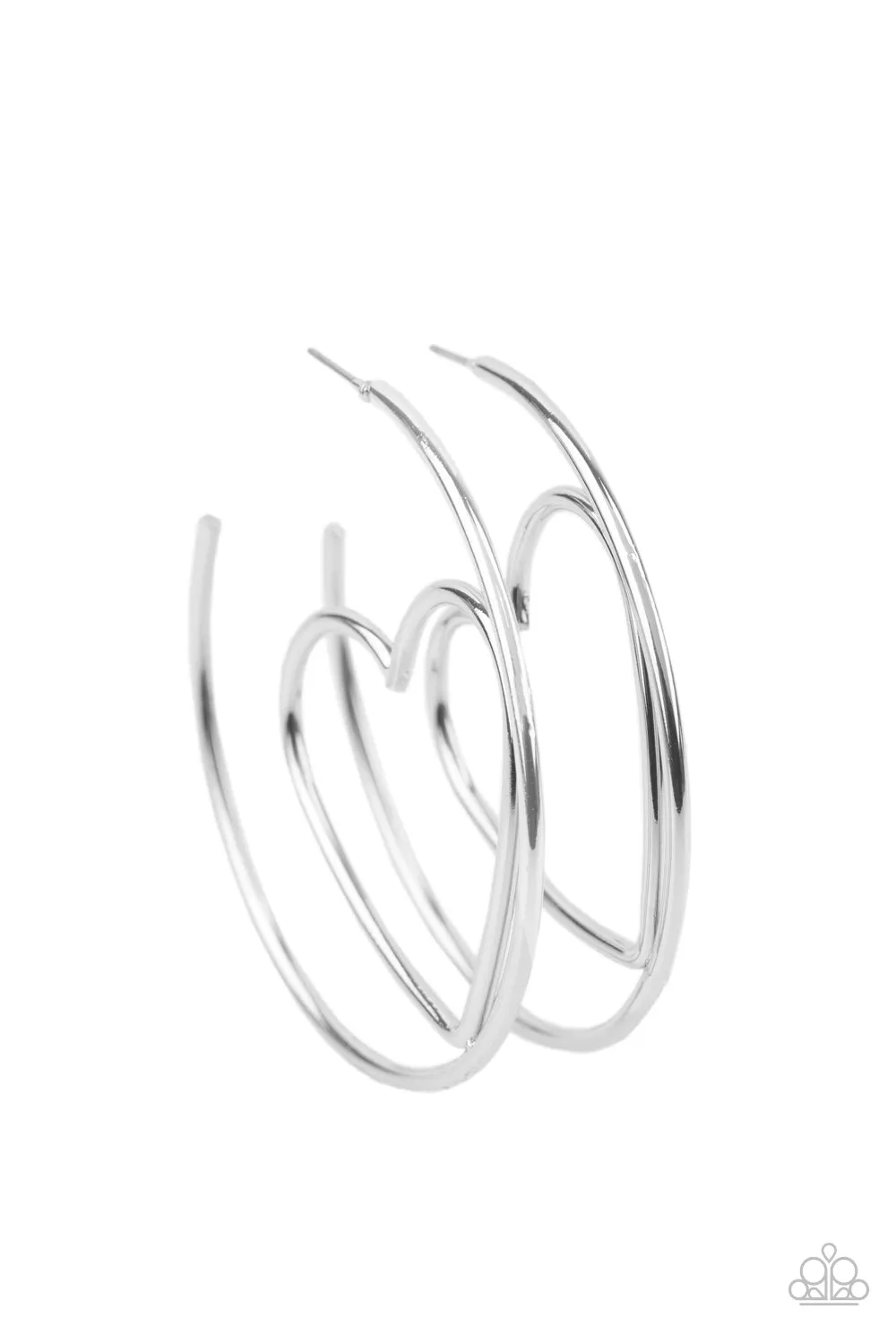 Paparazzi Love At First BRIGHT - Silver Heart Hoop Earrings