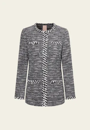 Patch-pocket Ribbed-knit Mixed Tweed Short Coat