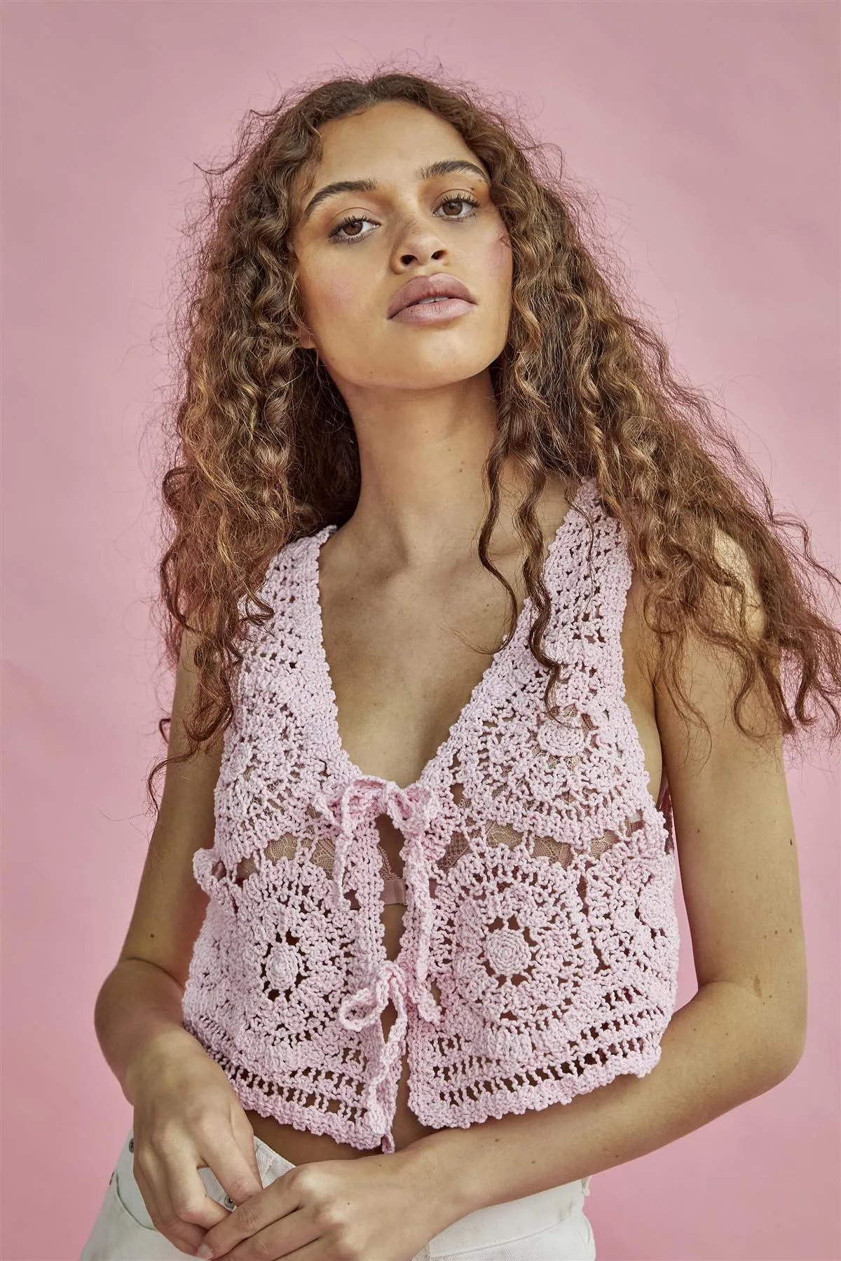 Pink Broderie Crop-Top