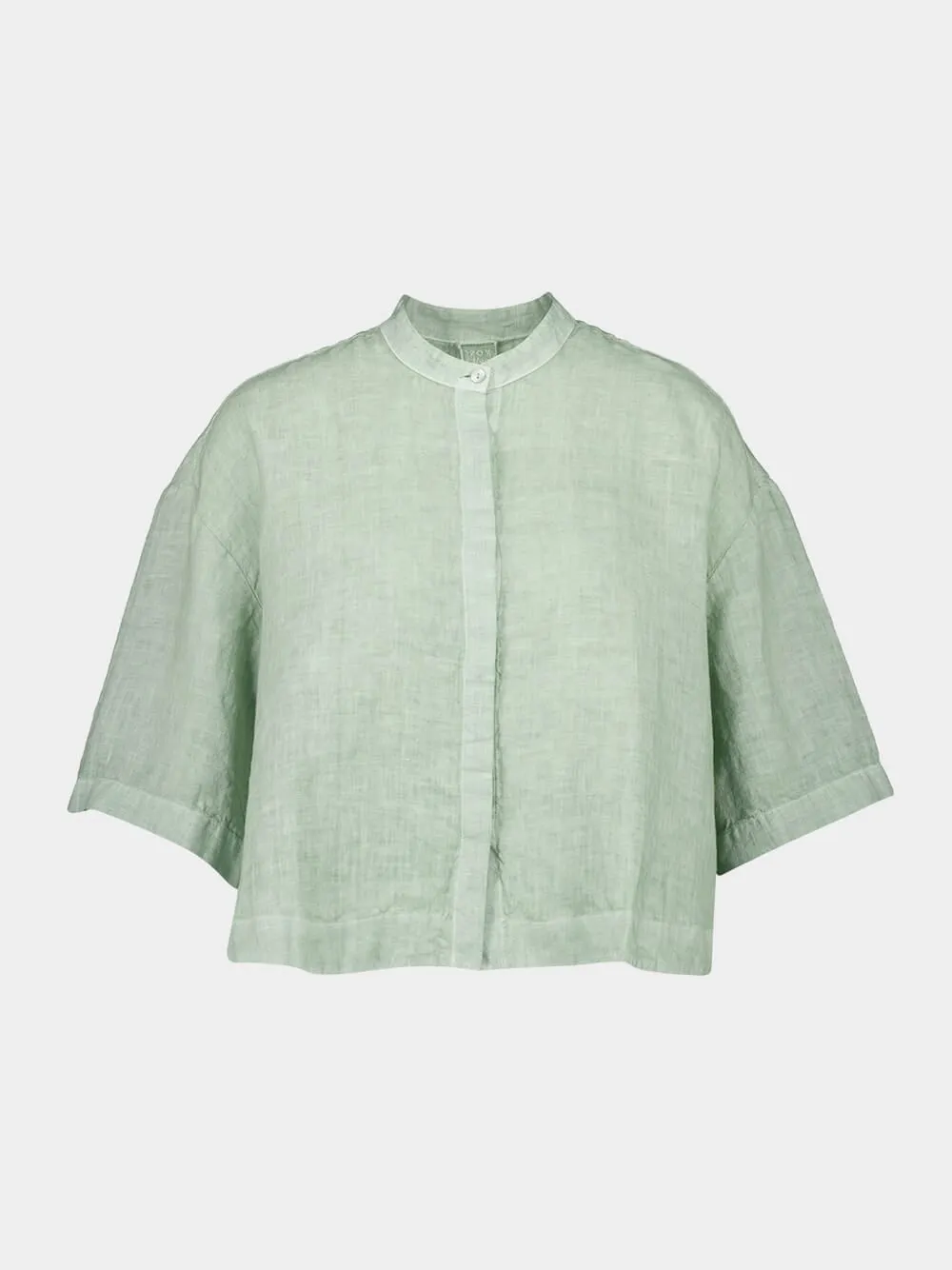 Pistache Soft Fade Cropped Short Sleeve Shirt