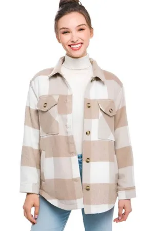 Plaid Button Down Jacket with Front Pocket Detail